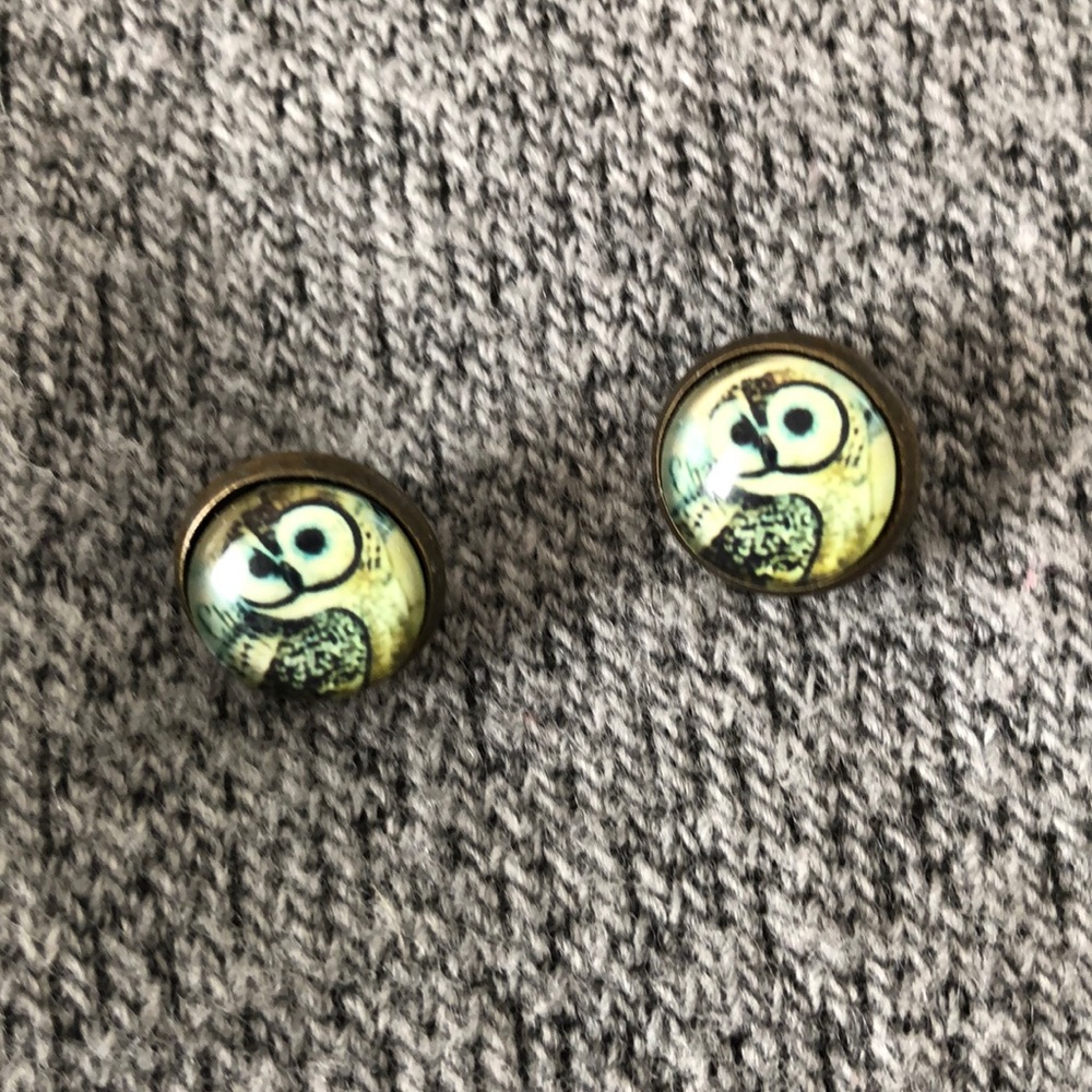 Stud earrings with owl inset